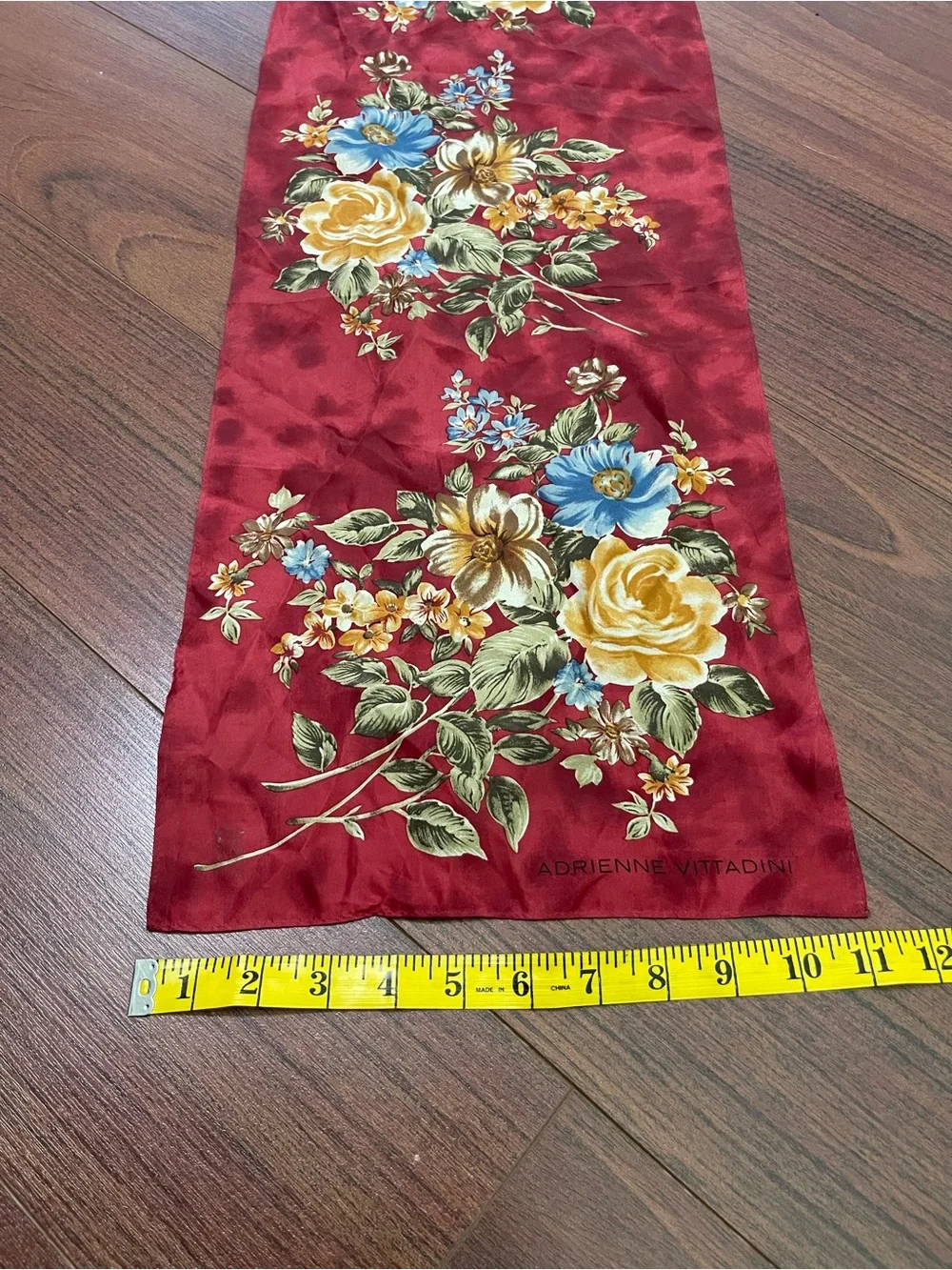 Vintage Adrienne Vittadini floral print silk scarf red yellow beautiful